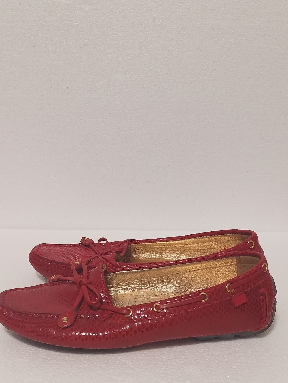 Marc Joseph Red Women's Driving Moccasins with Gold Accents